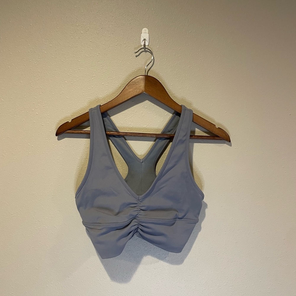 ALO Yoga Lavender Gray Ruched Front Sports Bra